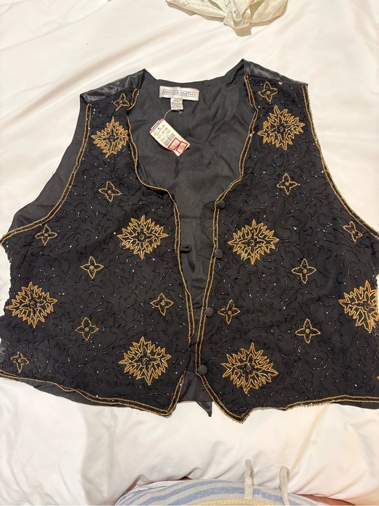 Amanda Smith Tops - Vintage Amanda Smith Black Embroidered Gold-Trim beaded silk Vest NEW